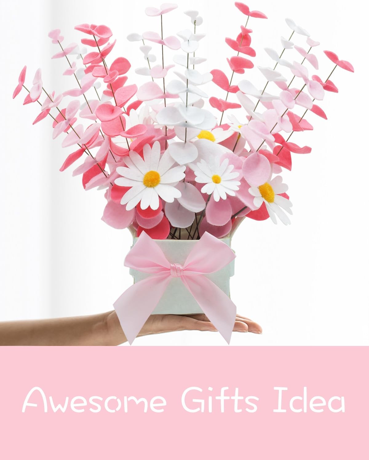 BAZIMA Felt Eucalyptus Daisy Bouquet,Felt Flowers,Multi-Color Felt Leaves,DIY…
