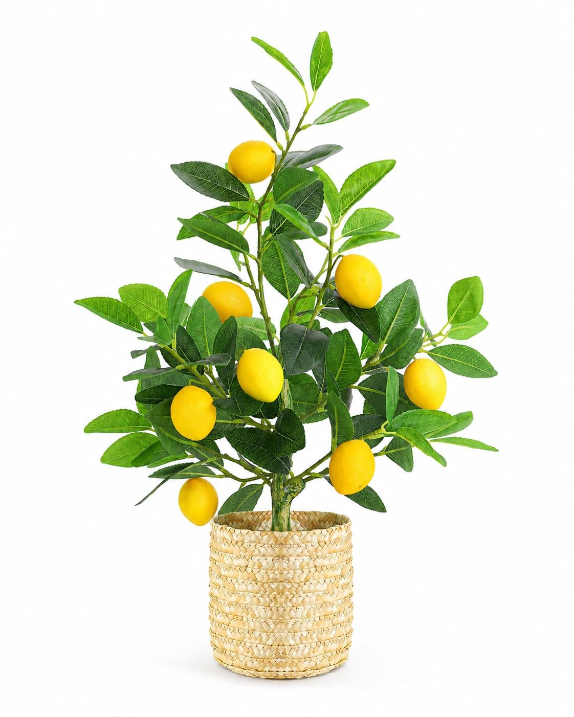 Artificial Lemon Tree with Woven Basket, Faux Lemon Decor for Kitchen and Hom…