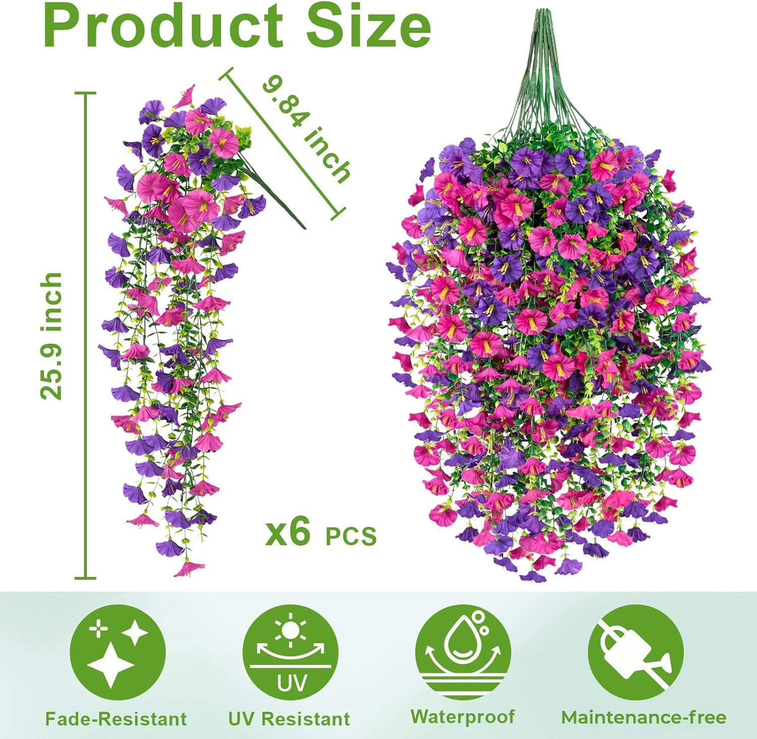Artificial Flowers for Outdoors, 6-Pack 420 Blooms UV Resistant Hanging Morning