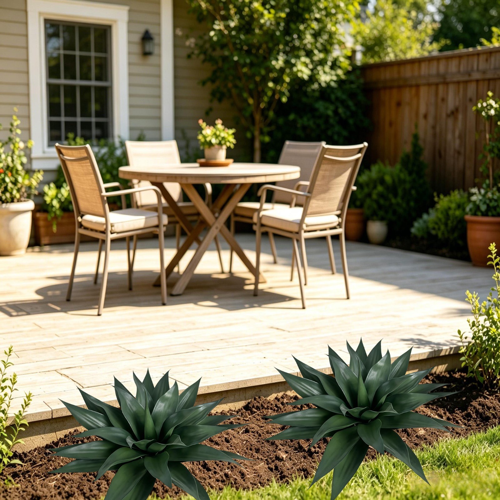 Grey Green Artificial Agave Plant with Ground Stake Outdoor Garden Landscape
