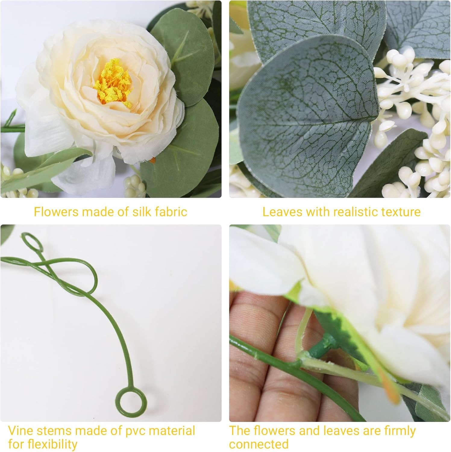2 Packs Eucalyptus Garland W/ Flowers 6.56ft Artificial Flower Greenery Garlands