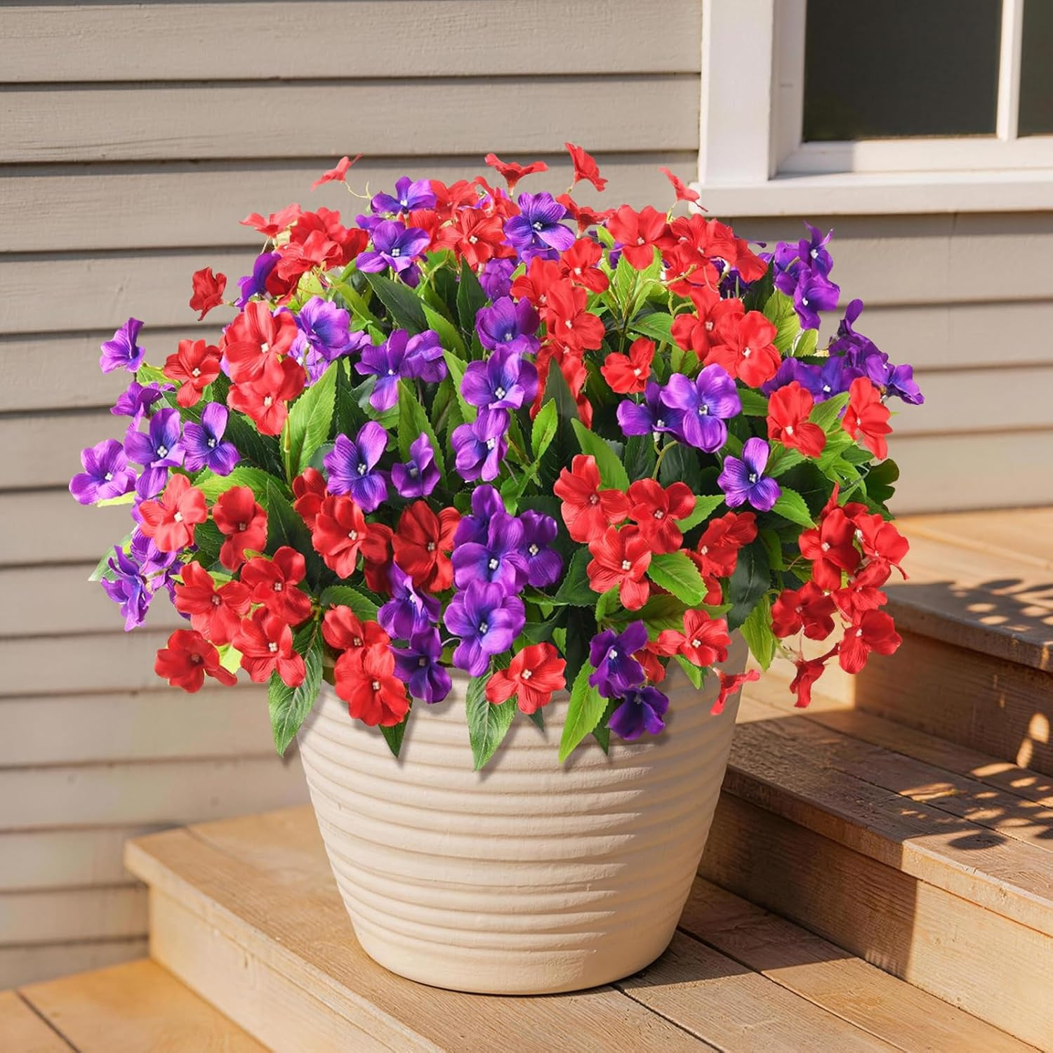 Artificial Impatiens Flowers for Outdoors, 6 Bundles Silk Fake Flowers for Sprin