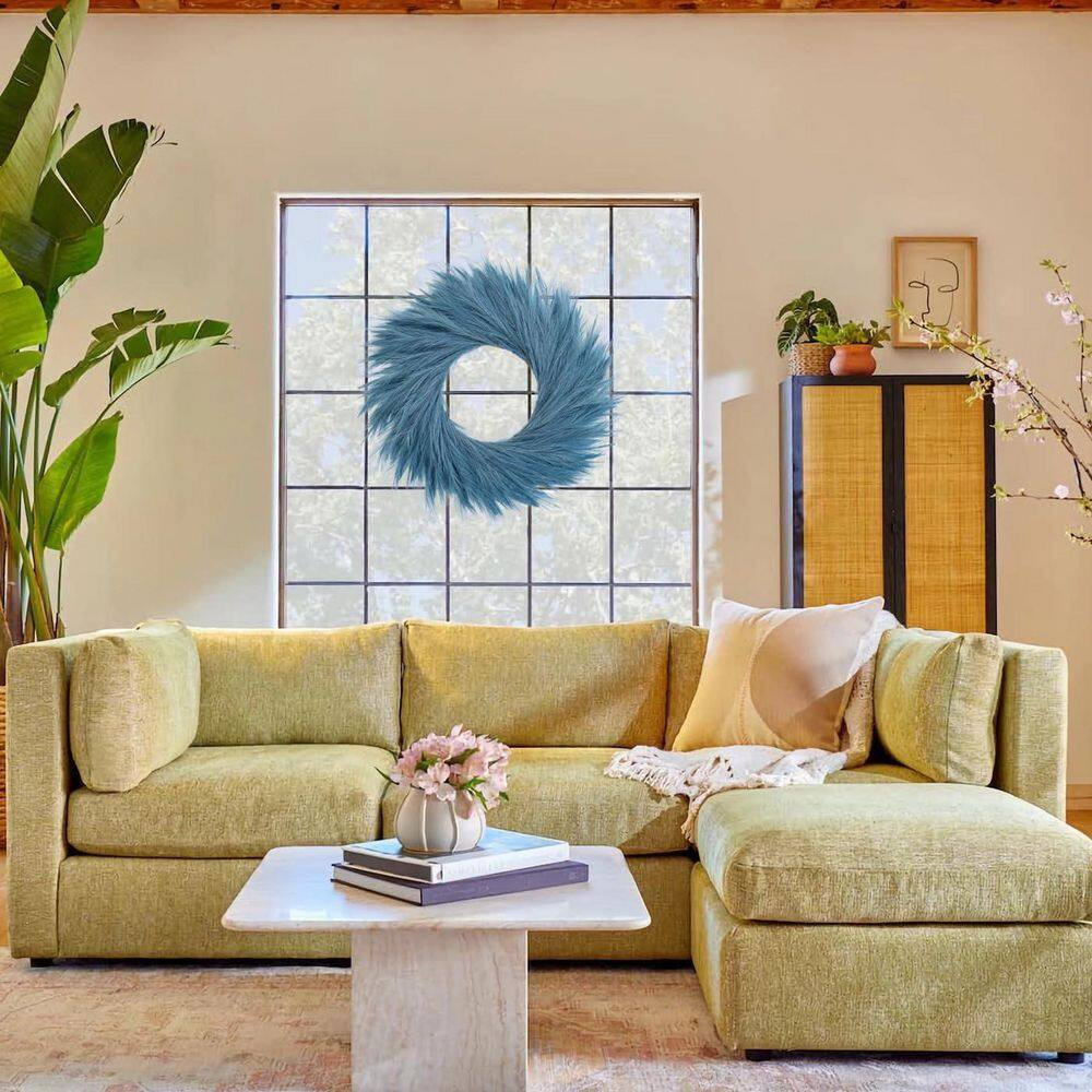 1 In. Boho Series Blue Green Artificial Plant Pampas Grass Wreath Fluffy Farmhou