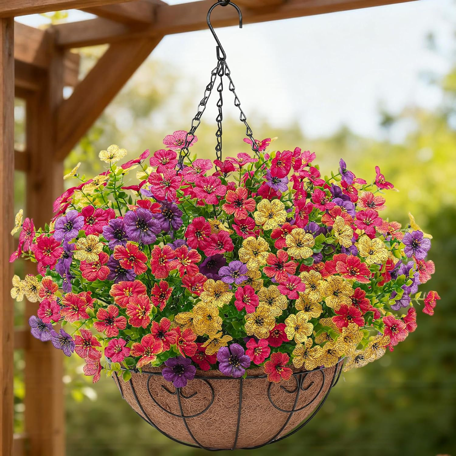 Artificial Faux Hanging Flowers Plants Basket for Outdoors outside Spring Summe