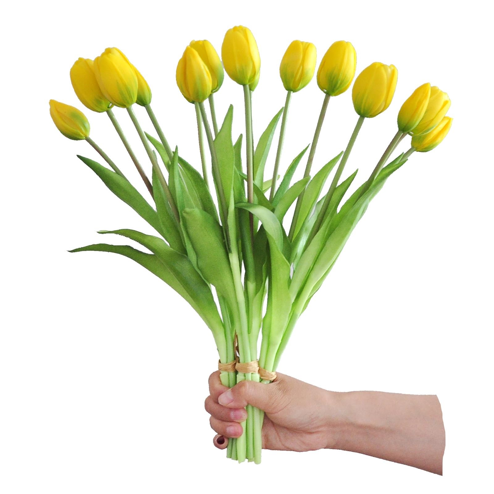 Yellow 16 Inch Artificial Real Touch Tulip Flowers Fake Bouquet 10 PCS