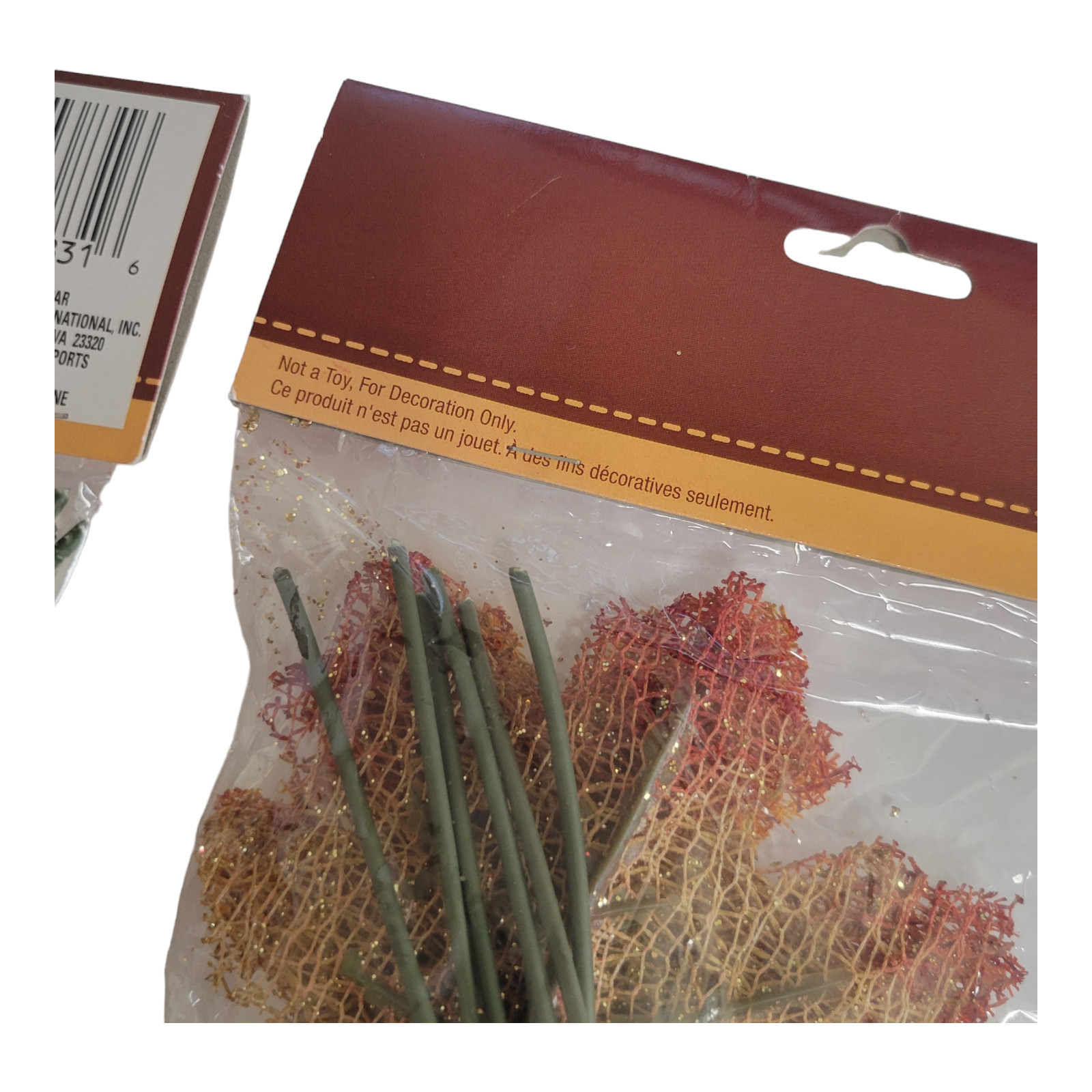 Lot of 2 Autumn Mesh Maple Leaves Wire Stems Glitter Golds Yellows 14 Each Bag
