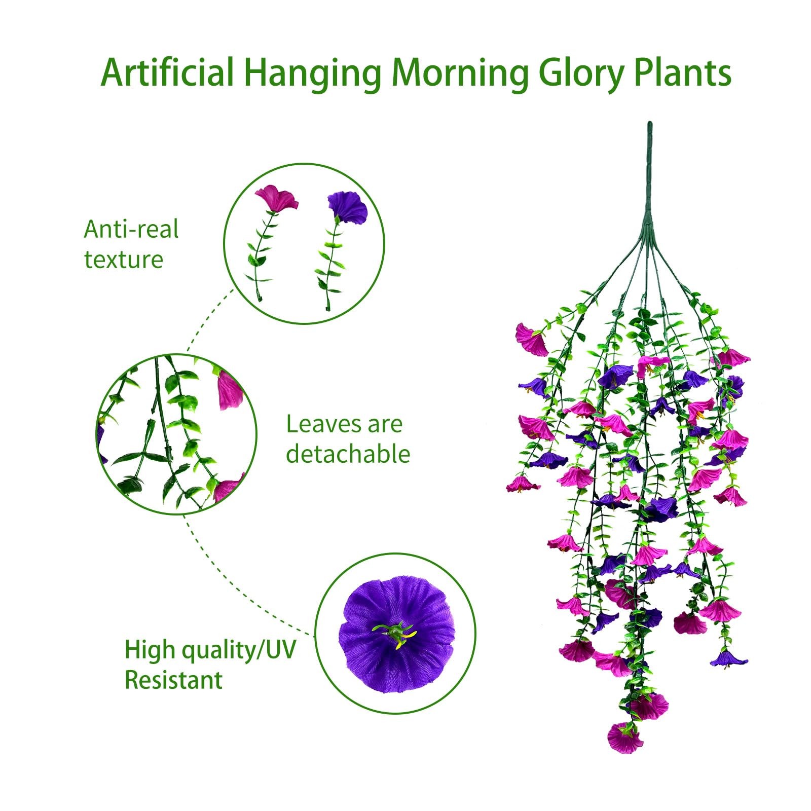 Garland Hanging Vines 4 PC Artificial Morning Glory Hanging Faux Plants Reali…