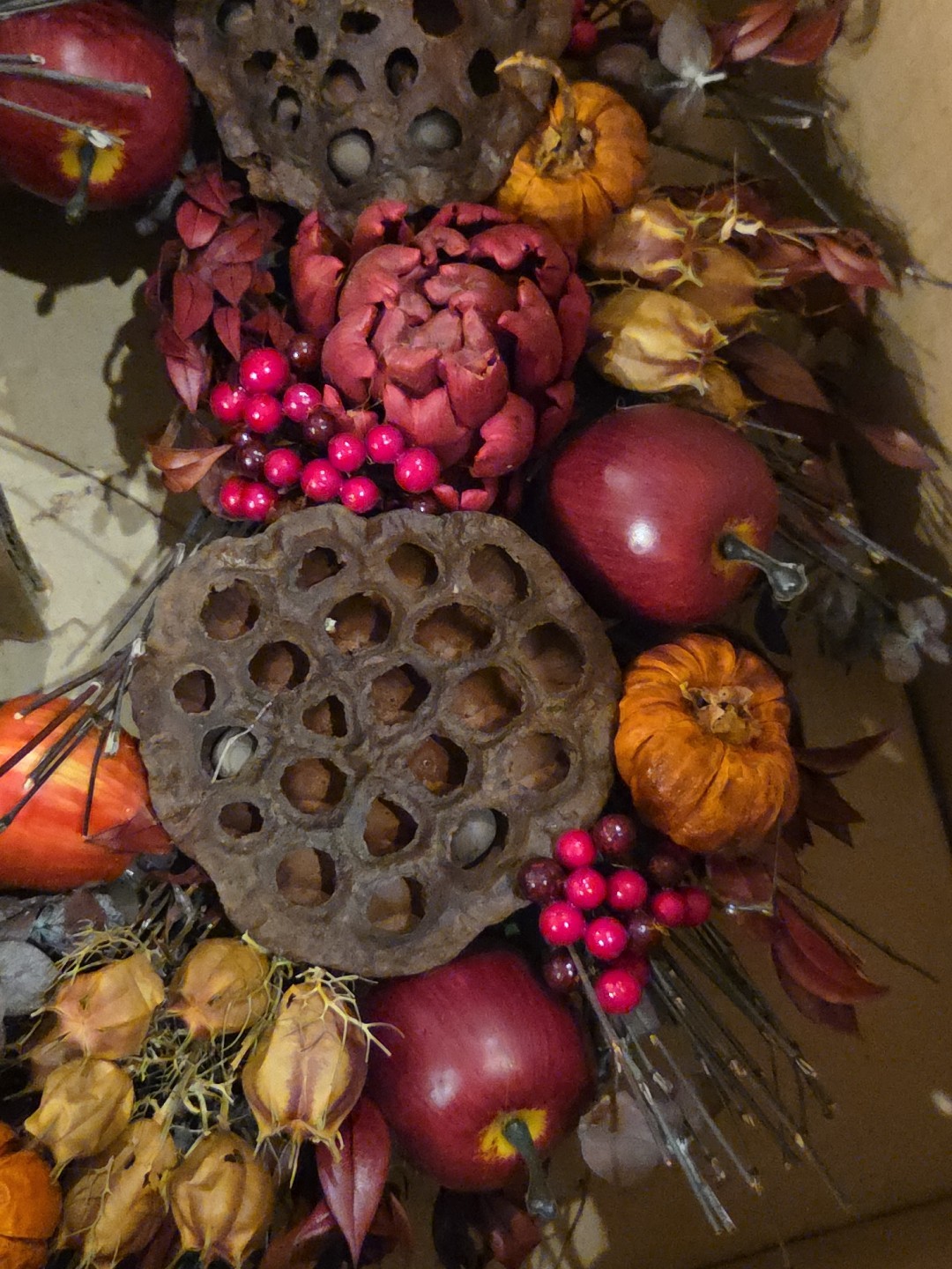 18″ Rustic Pomegranate Apple Eucalyptus Door Wreath Handmade In Mexico