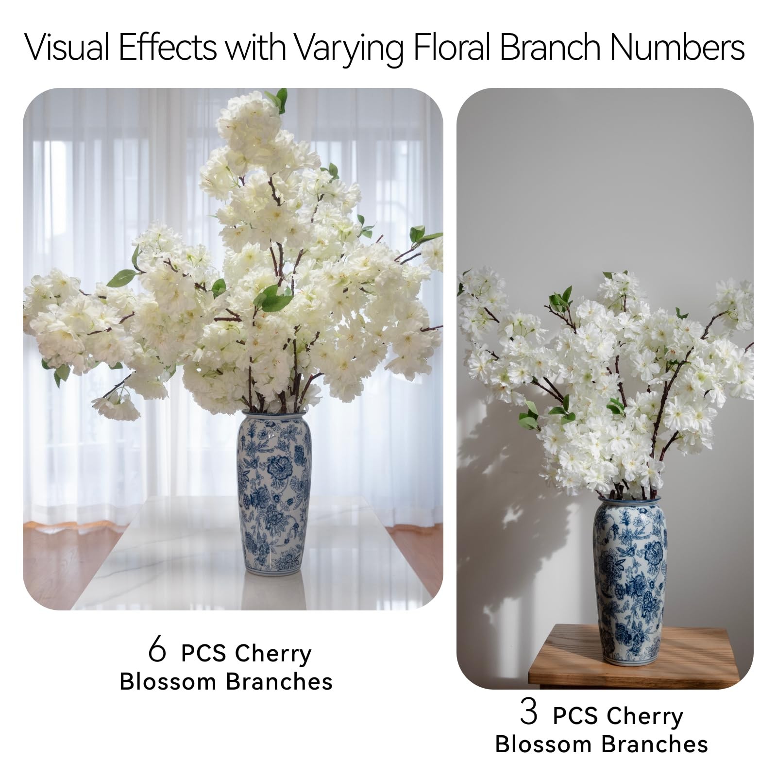 47.2 Inches Cherry Blossom Branches, 3 Pieces Artificial White Flower Branche…