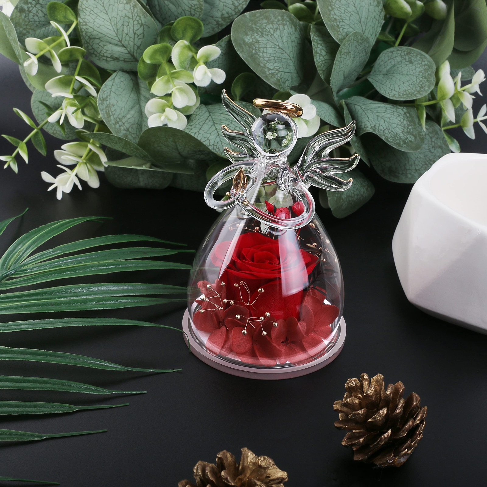 Preserved Flower Rose Gifts in Glass Angel Figurines,Birthday Gifts for Women…
