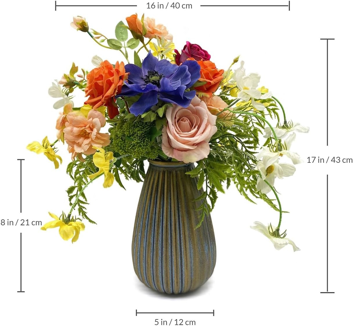 Artificial Faux Flowers in Vase, Silk Flower Arrangement Artificial Floral Cente