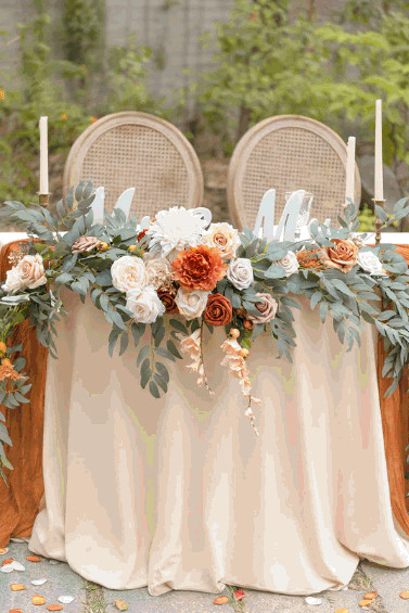 Head Table 9ft. Flower Garland with 10ft. Runner in Sunset Terracotta