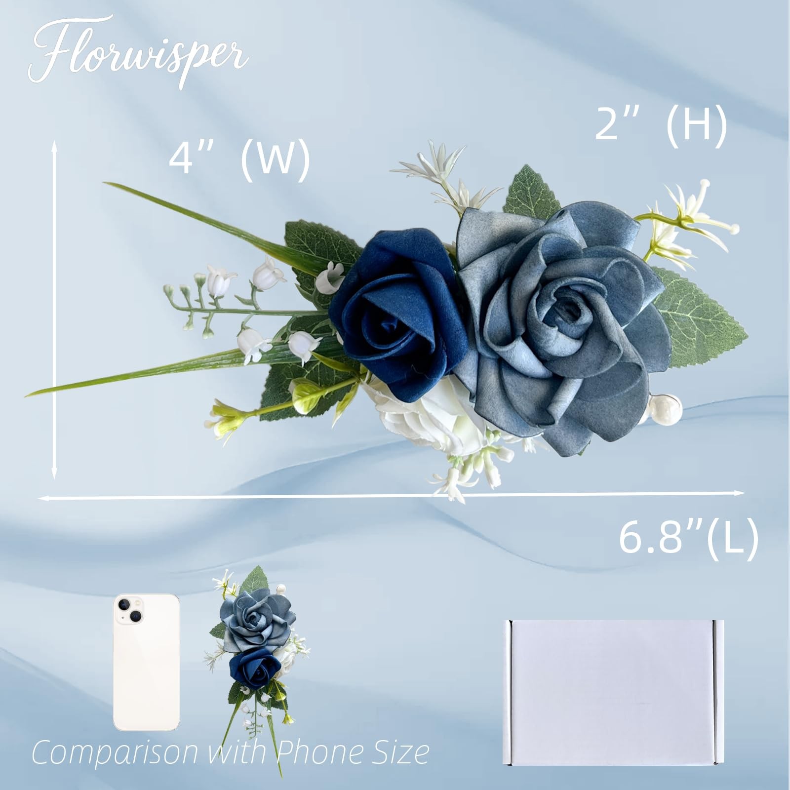 Pocket Boutonniere Men Dusty Blue Rose Flowers Groom Wedding Prom Party