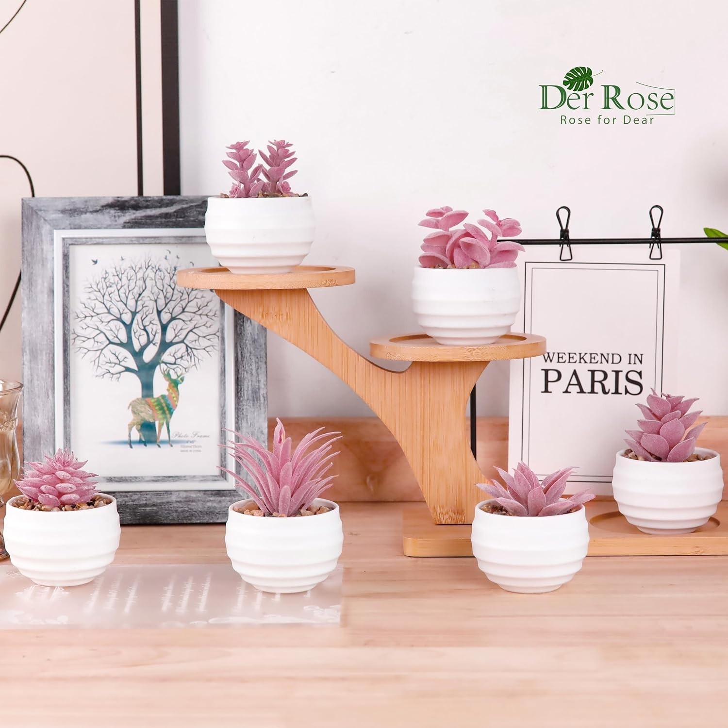 Set of 6 Pink Succulents Plants Artificial in Pots Small Fake Plants for Girl…