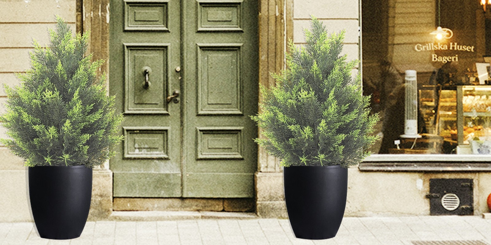Lifelike 60 cm Artificial Cypress Tree 2 Pack Home Front Door Landscape Greenery