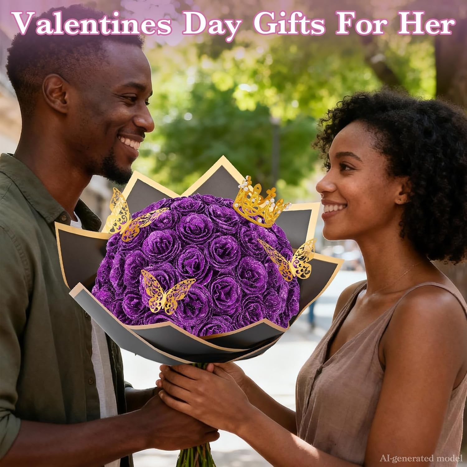 Waipfaru Glitter Roses Bouquet, DIY Fake Glitter Flowers Bouquet, Everlasting Sh