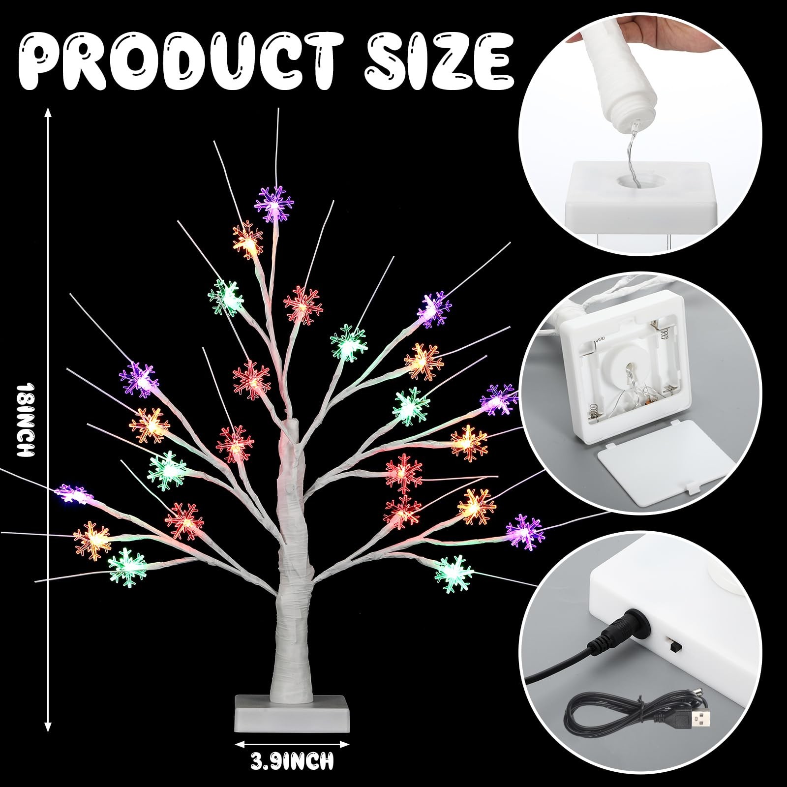 1 Winter Decoration Multi Colored Snowflake Tree LED Light with 24 LED Snowfl…