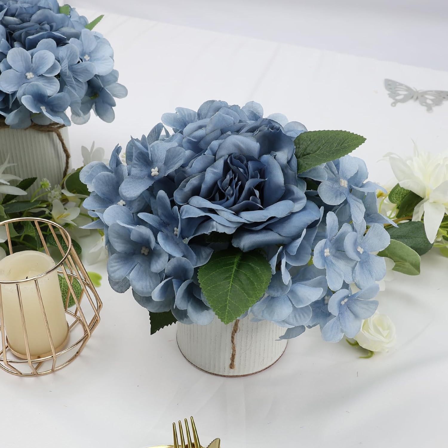 Dusty Blue Hydrangea Centerpieces – Set of 6 for Weddings & Events