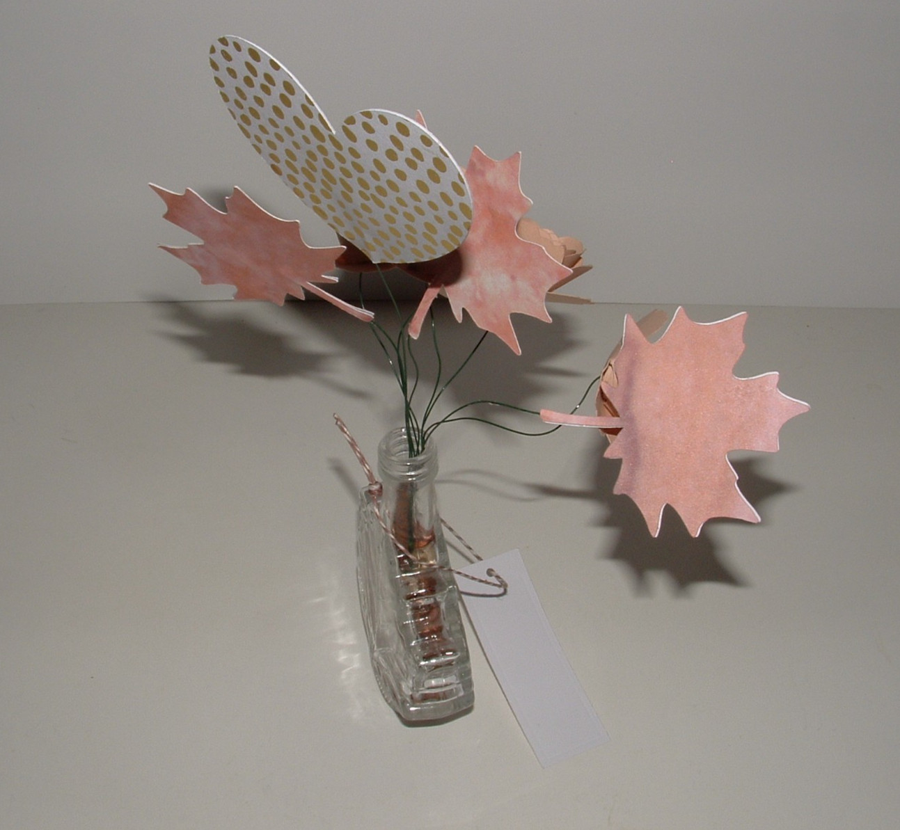 Paper Handmade Fall Flower & Leaf Bouquet, Leaf Shape Upcycled Vase, Gift Tag
