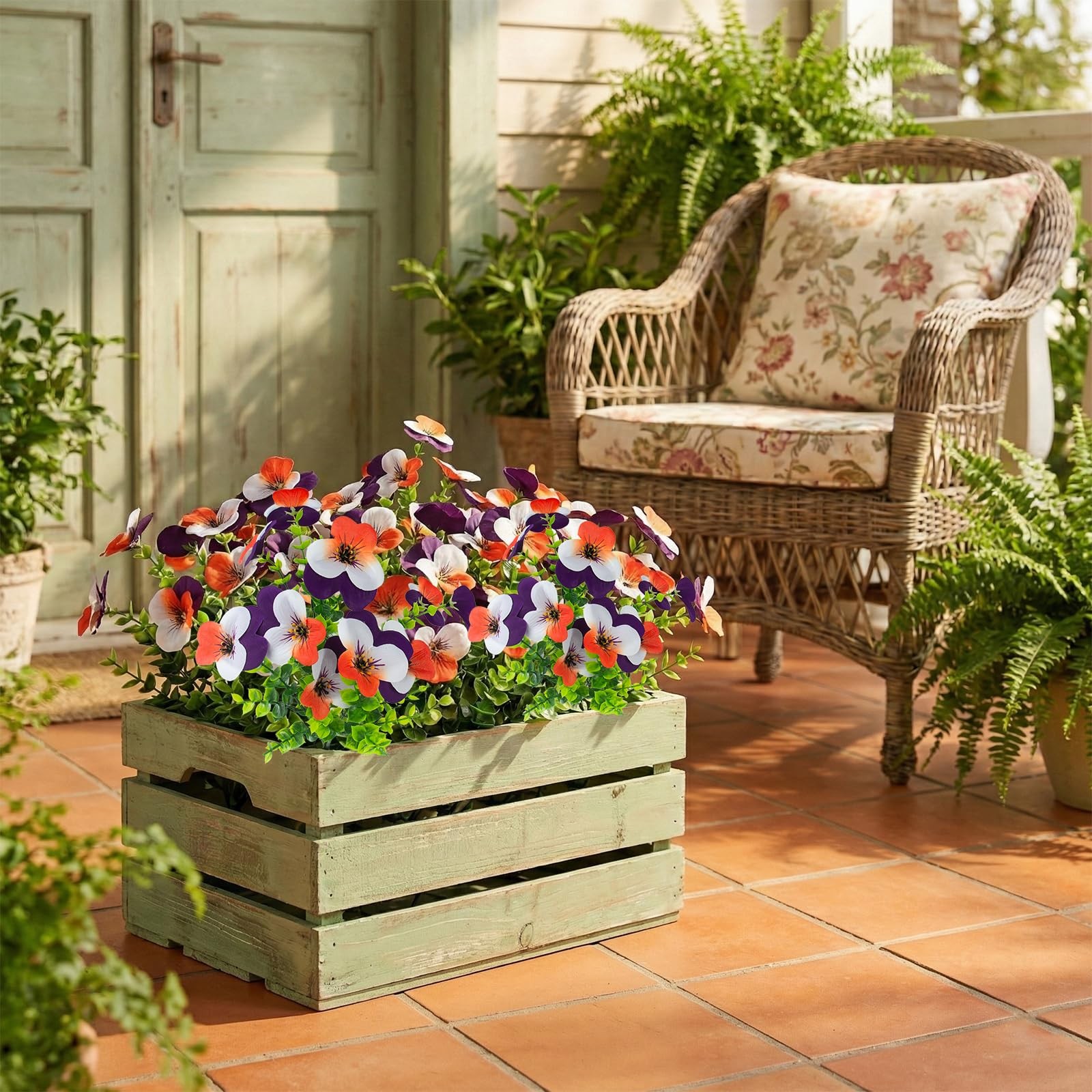 16 Pcs Artificial Pansy Flowers for Outdoor Faux Silk Spring Flowers for Outs…