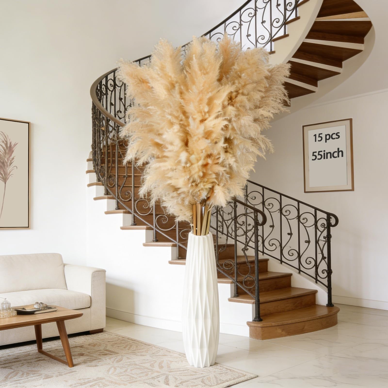 55inch 15pcs Tall Pampas Grass for Floor Vase-Dried Pampas Grass Decor Tall B…