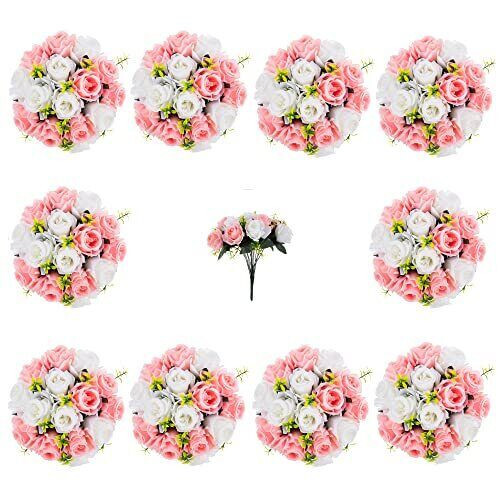 NEW qty. 9 – 12″ Flower Ball Arrangement Bouquet 15 Roses Pink White per