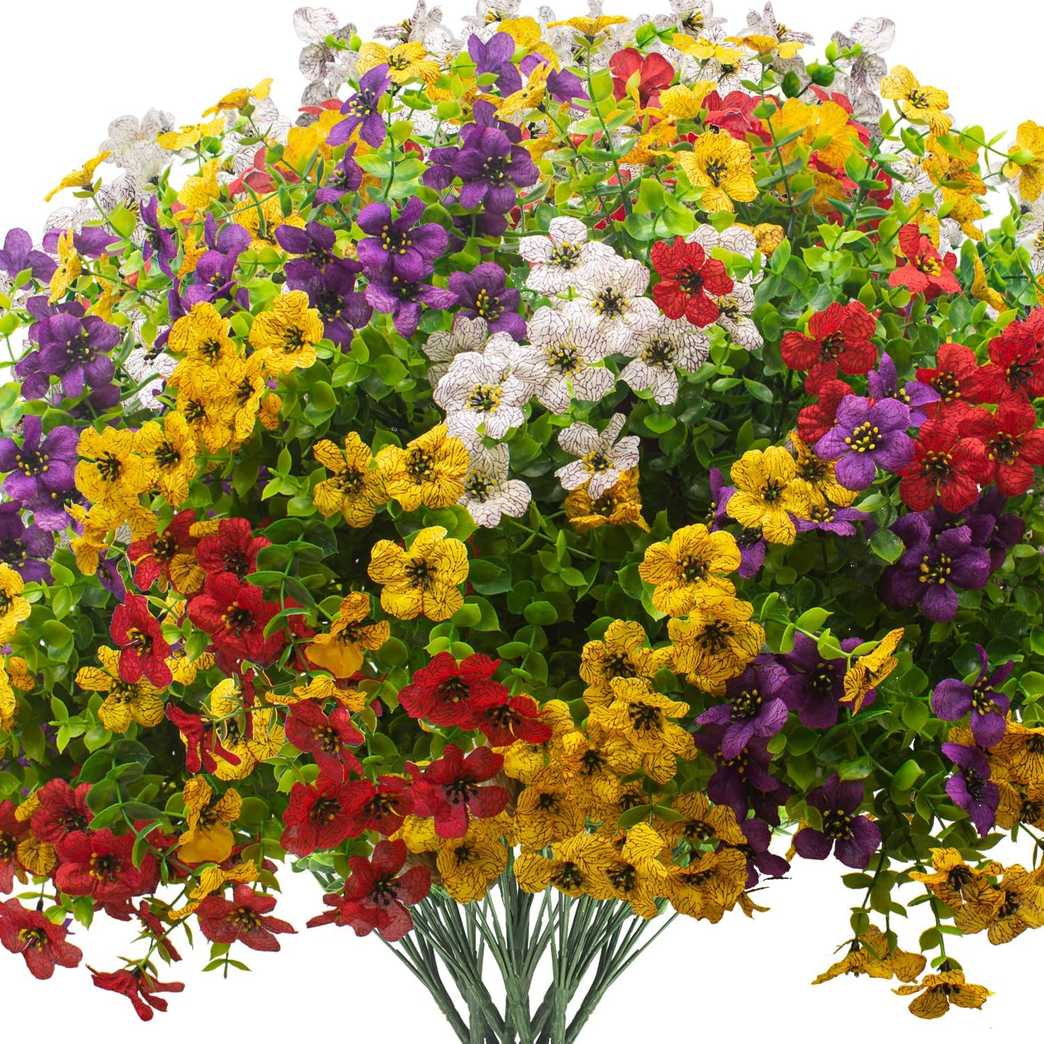 Artificial Fake Plants Flowers for Outdoor Spring Decoration, 16 Bundles Faux Si