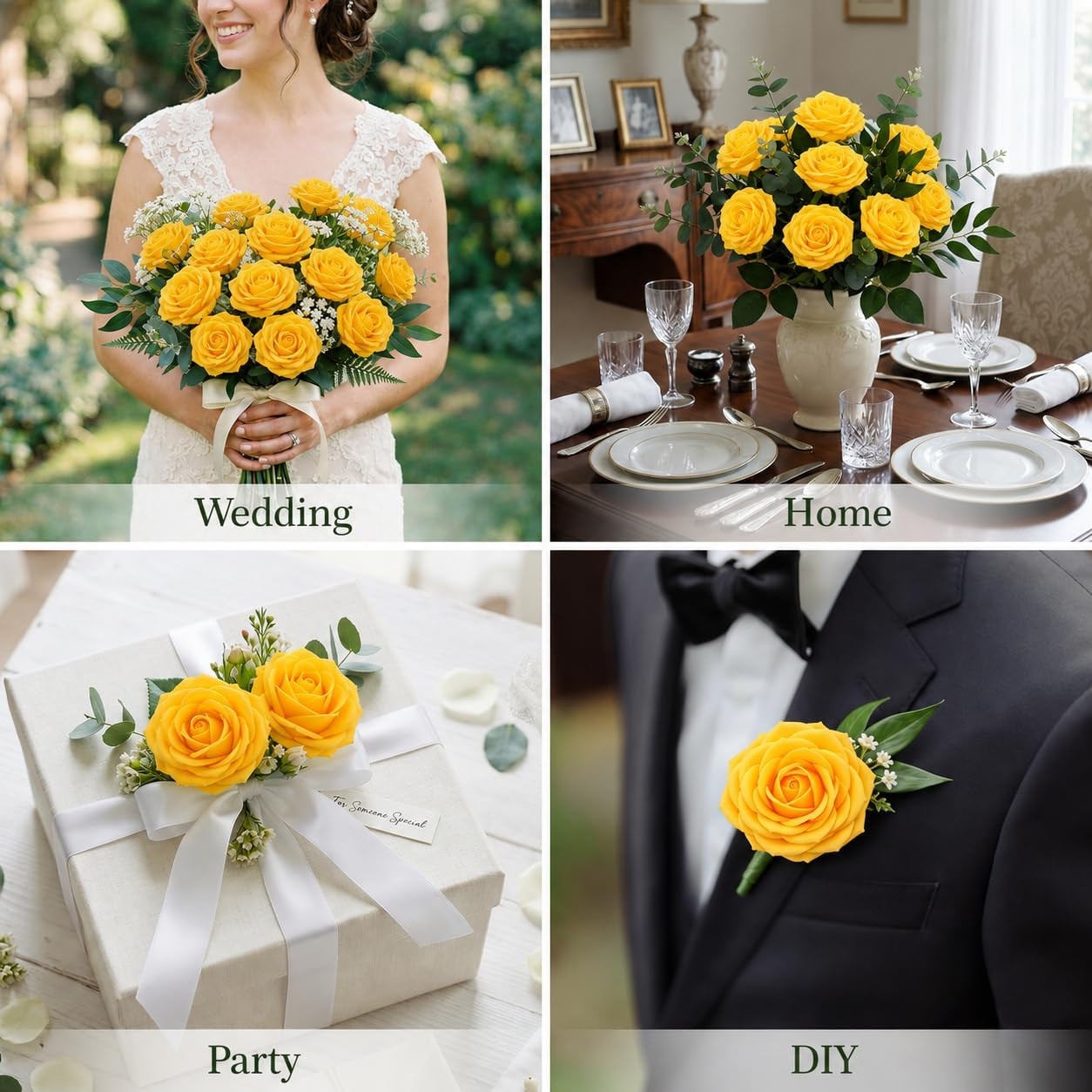 Artificial Yellow Flowers 30PCS Real Touch Fake Flowers Soft Foam Roses with Ste