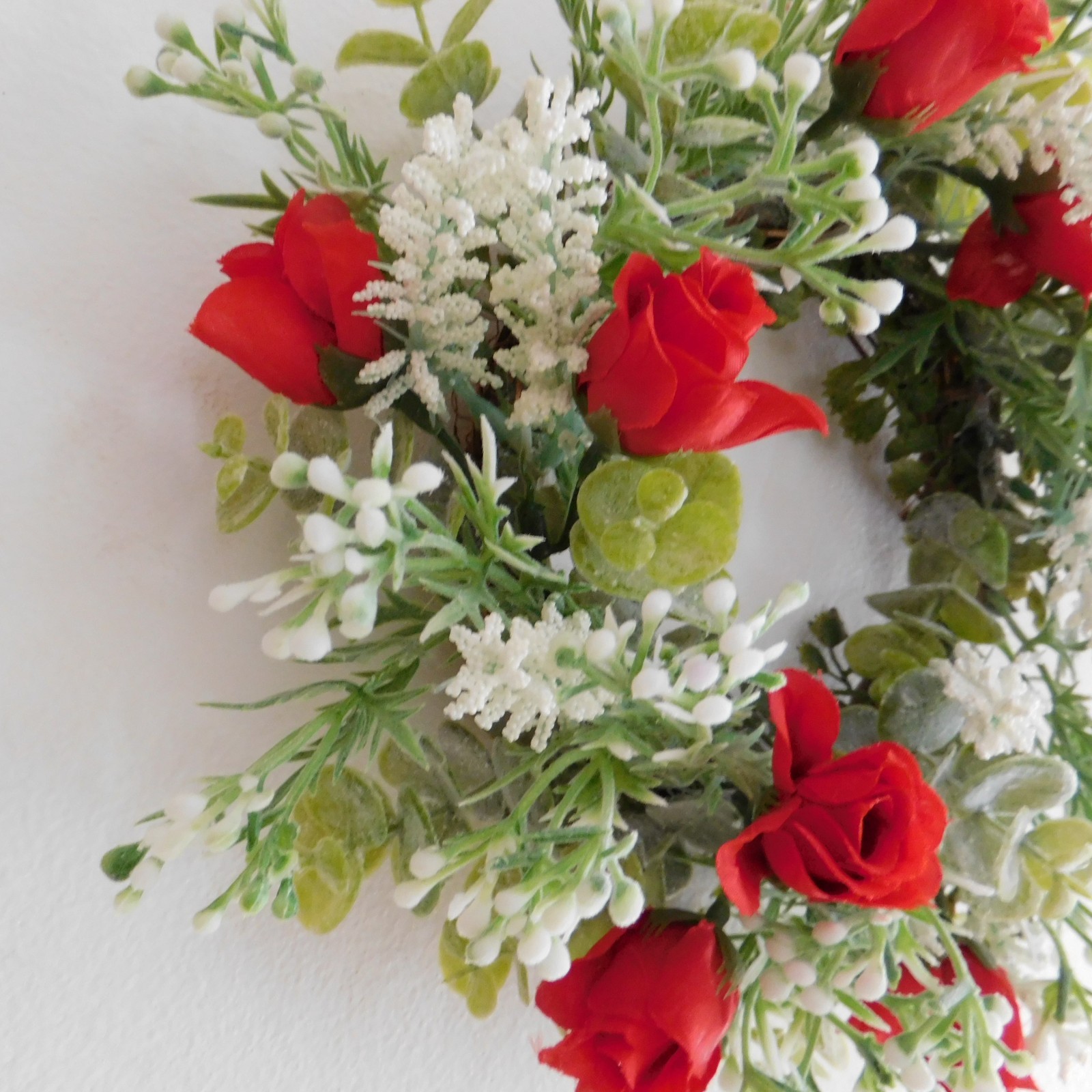 Dusty Miller Mini Wreath Eucalyptus Red Roses Candle Ring Wedding decor
