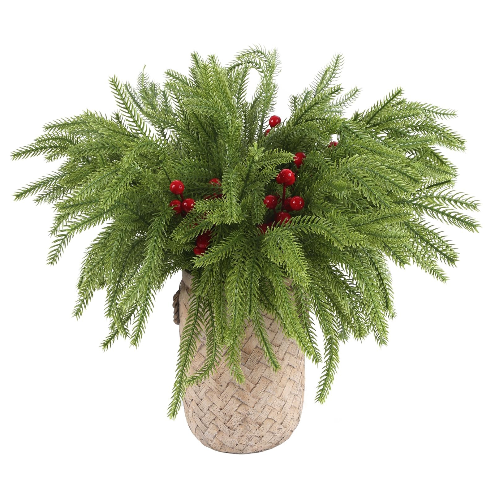 Christmas Norfolk Pine Branches with Red Berry 17.8″ Artificial Greenery Picks