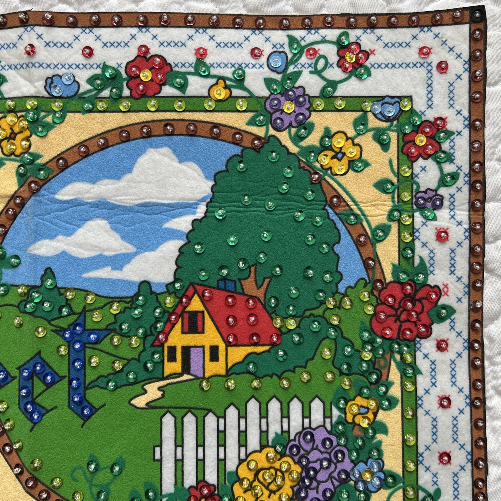Home Sweet Home Felt Sequin Jeweled Table Topper Wall Hanging House Fence Flower