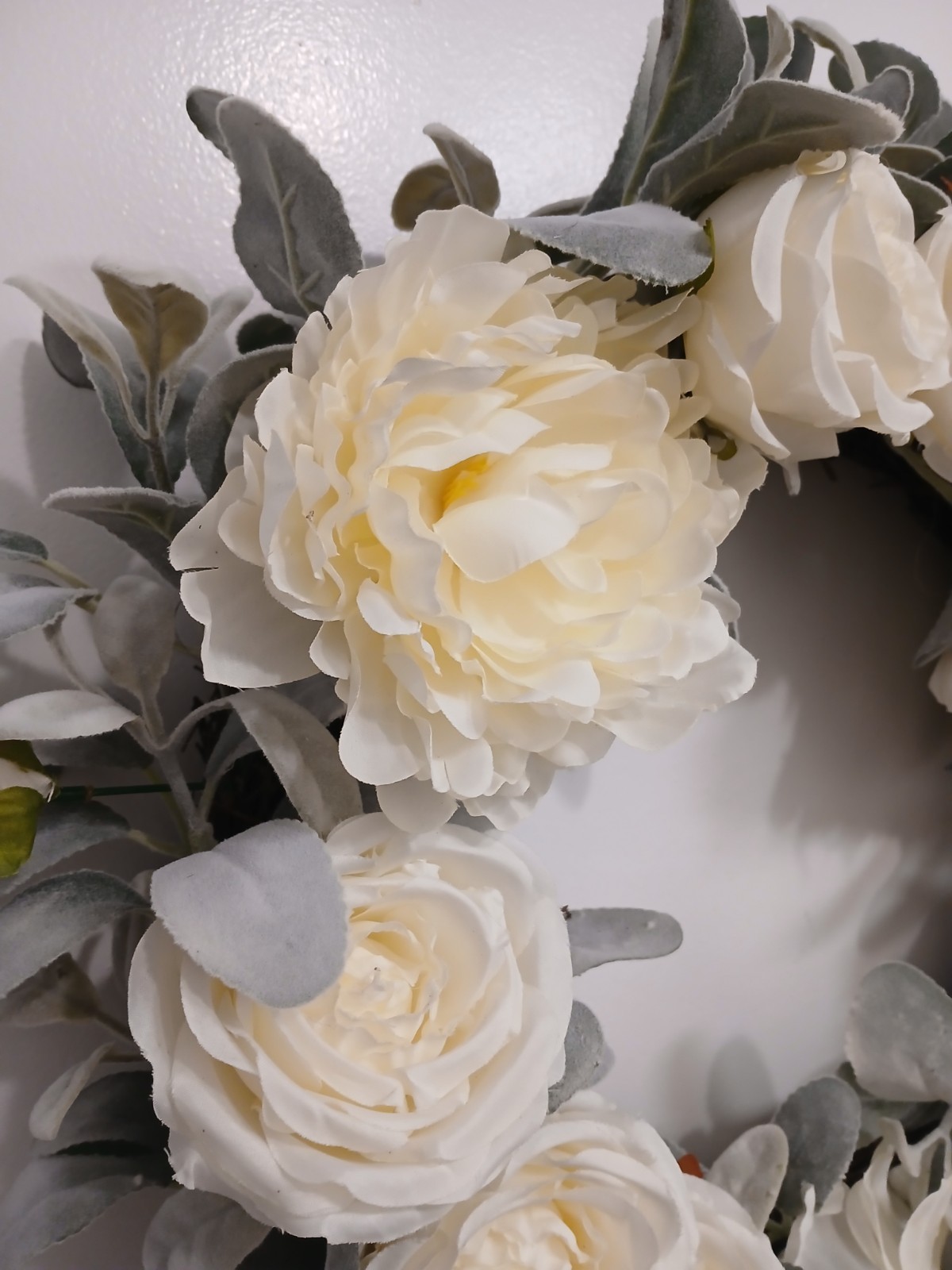 Gorgeous English White Roses & Sage Door Wreath 17″ Flower Elegant Summer Spring