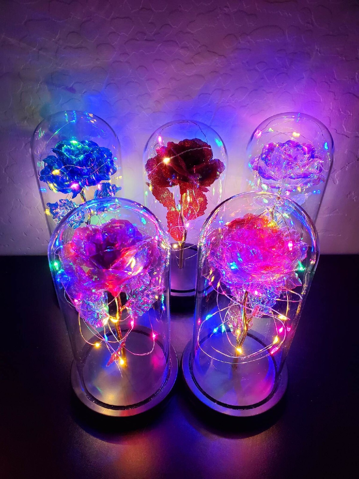 Galaxy Enchanted Rose in Glass Dome Led Lights gift box included each sold sep.