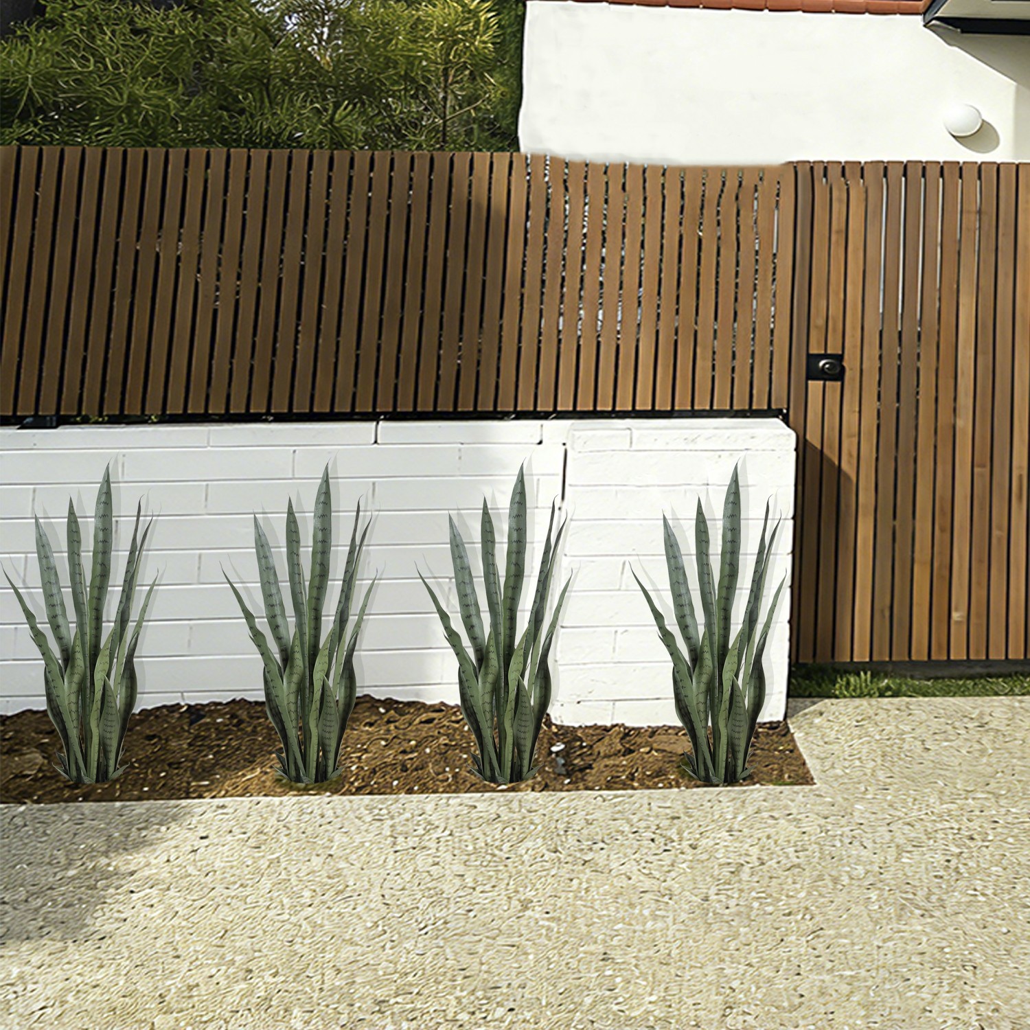 Two Set Lifelike Fake Dark Snake Plant with Black Pot Modern Minimalist House