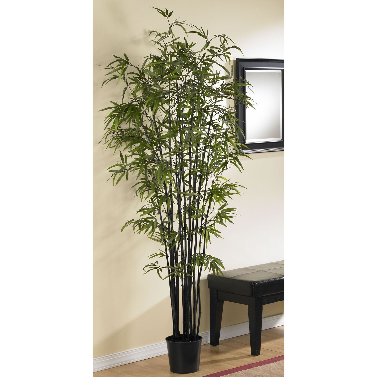 Nearly Natural 6.5ft Black Bamboo Silk Tree in Green