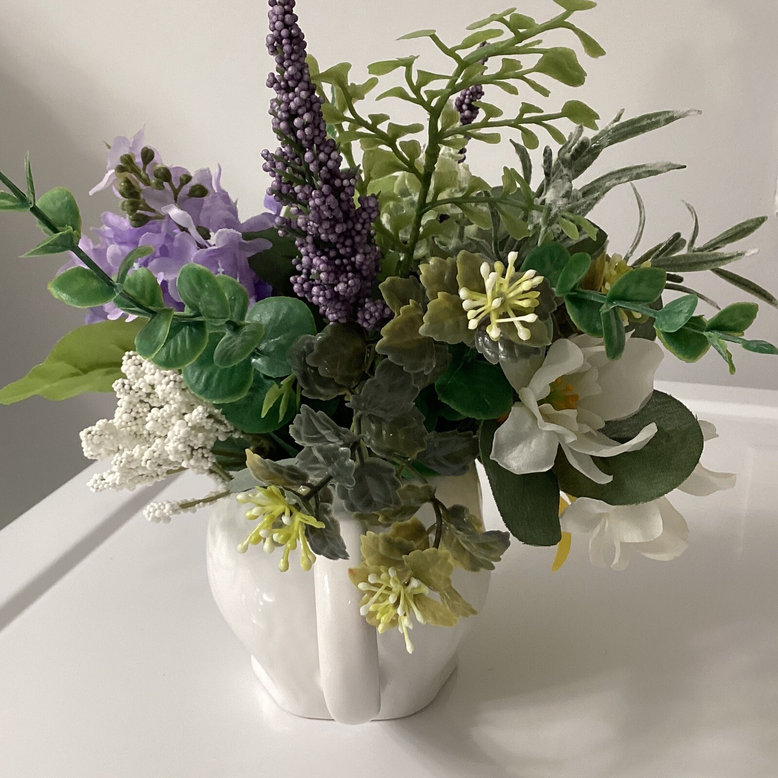 Cottage Ceramic Bunny Floral Decor “French Countryside” Sunflowers & Lavender
