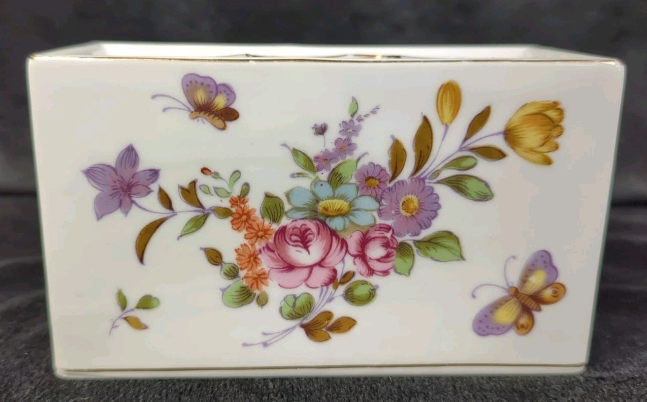 Vintage Ceramic Floral Frog Vase Andrea Sadek Gold Accents Butterfly
