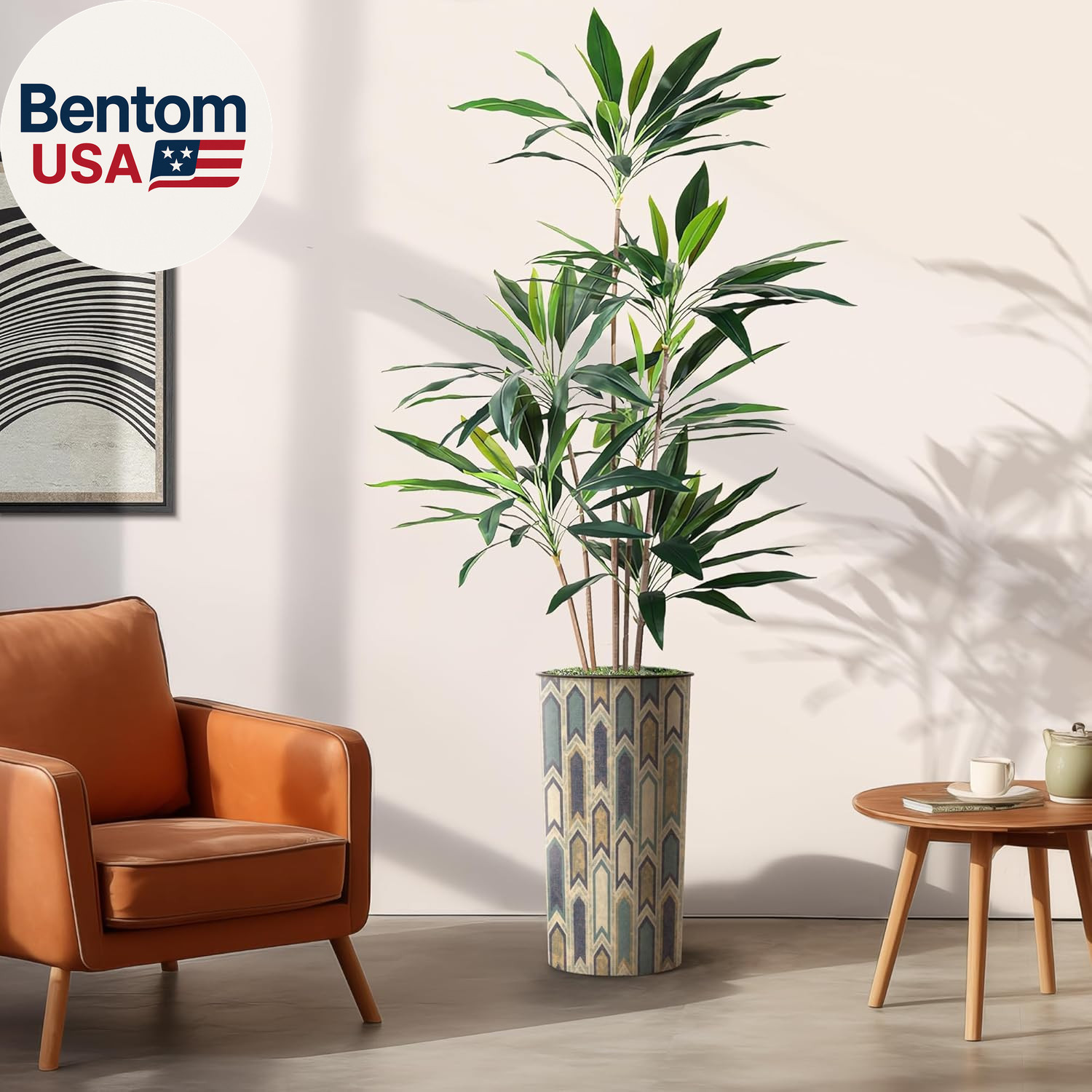 Artificial Tree in Modern Polygon Pattern Effect Planter, Fake Dracaena Tree Sil