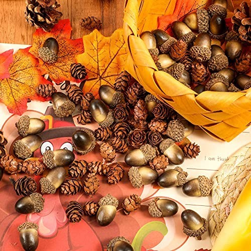 200 Pcs Artificial Acorns & Mini Pine Cones – Lifelike Decor for Crafts, Vases,