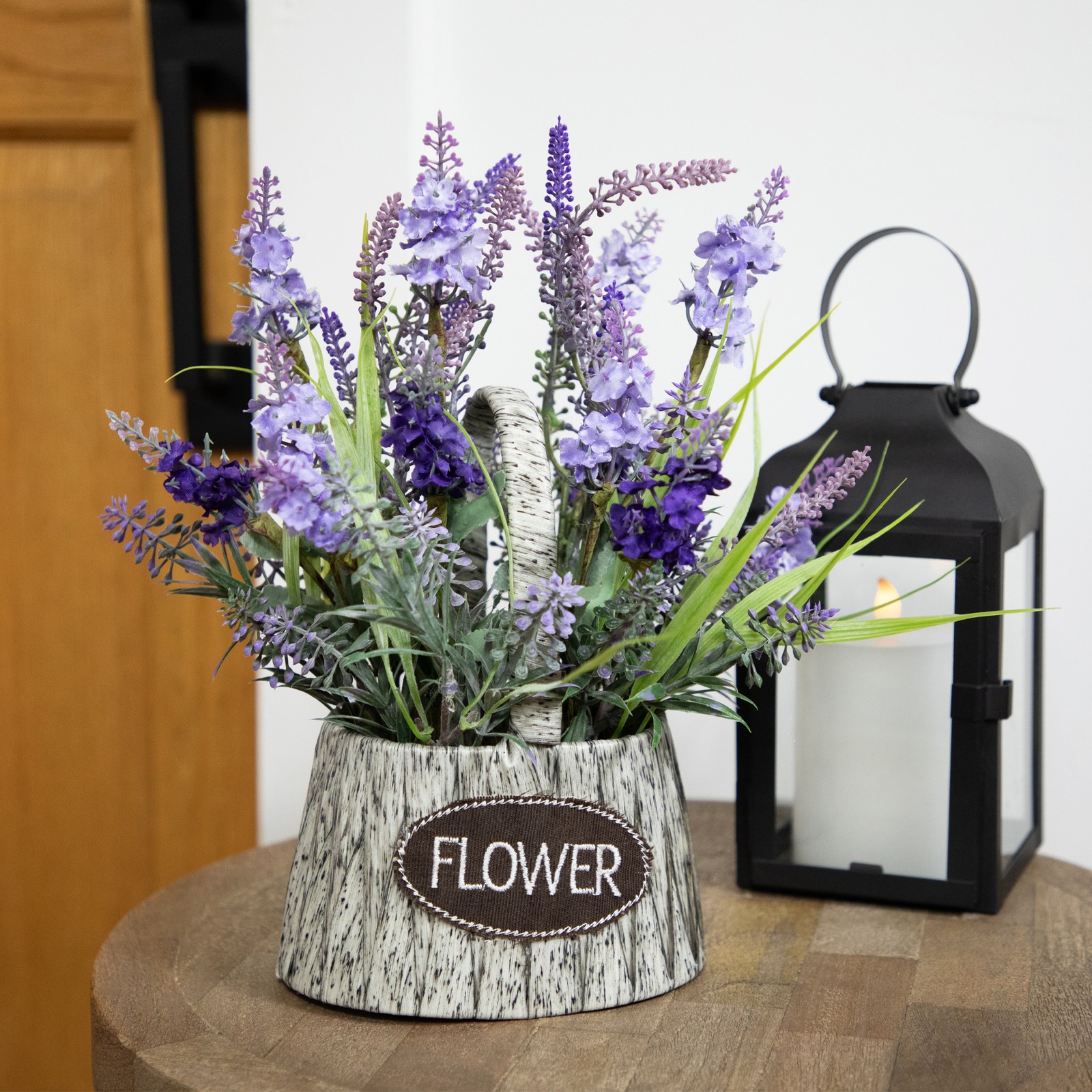 Northlight Lavender Bouquet in “Flower” Spring Basket with Handle – 12″