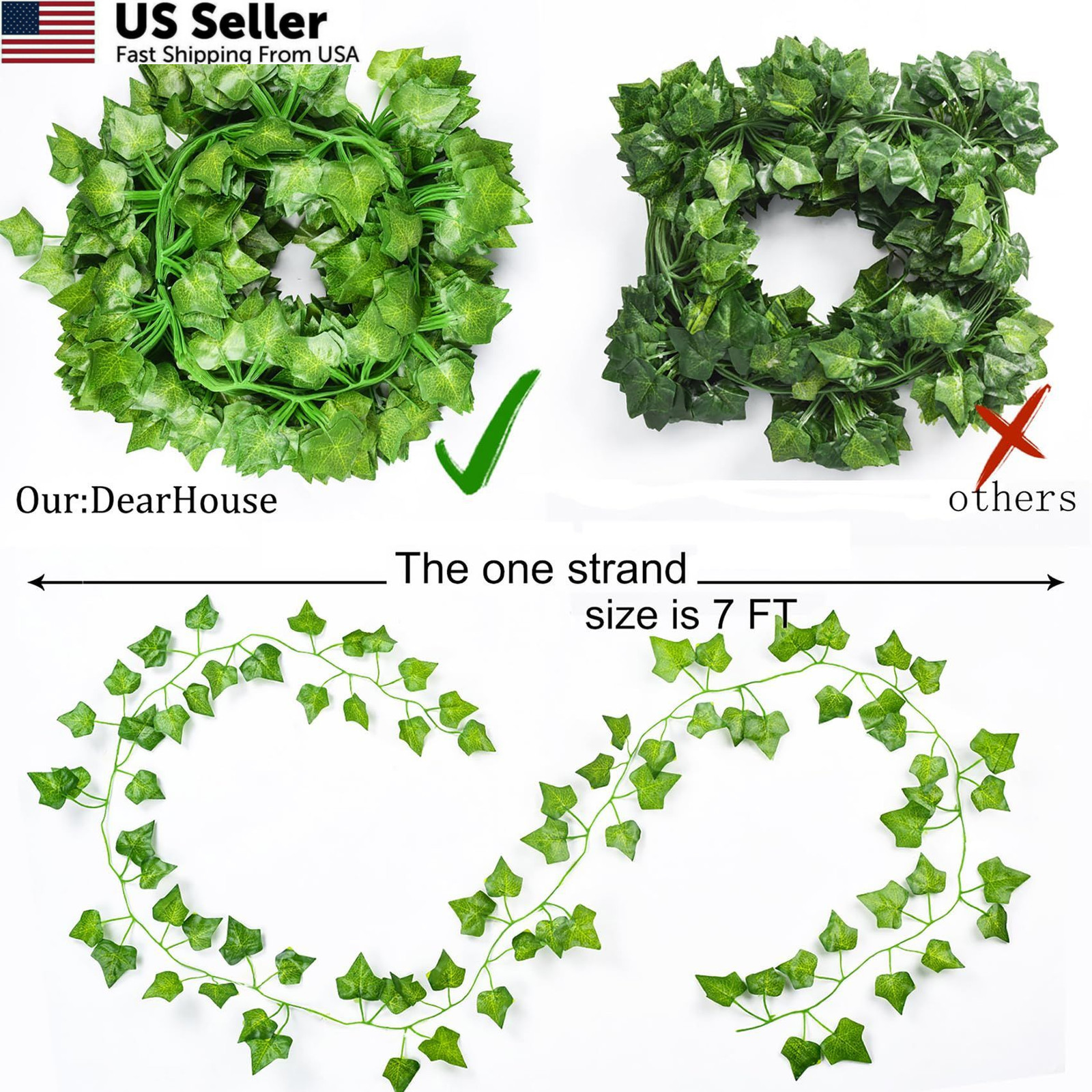 DearHouse 84 Feet 12 Strands Artificial Ivy Leaf Plants Vine 84 Feet, Green