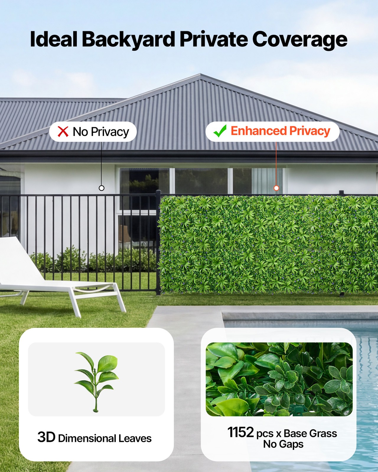 VEVOR Artificial Plant Wall 40 x 120 in Boxwood Panel Greenery Backdrop Patio