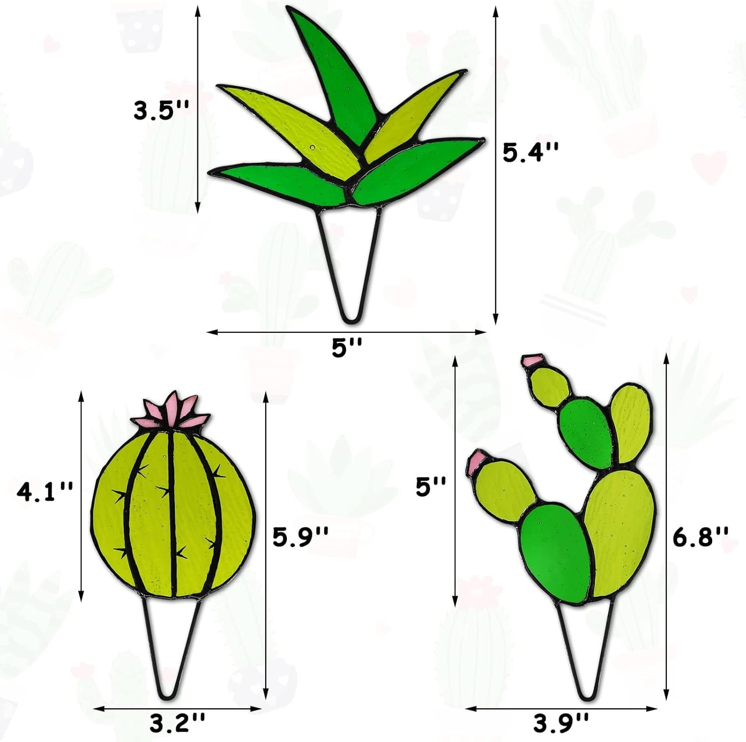 Mini Cactus Stained Glass Suncatcher for Indoor Outdoor Decor Green Pink