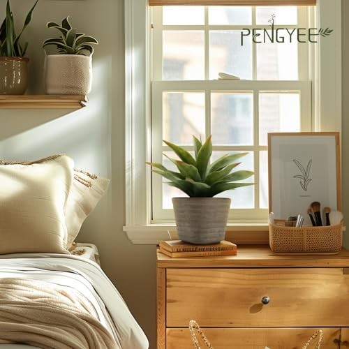 2 Pack Small Fake Agave Plants in Pulp Pot for Home Decor | Artificial 1 Green