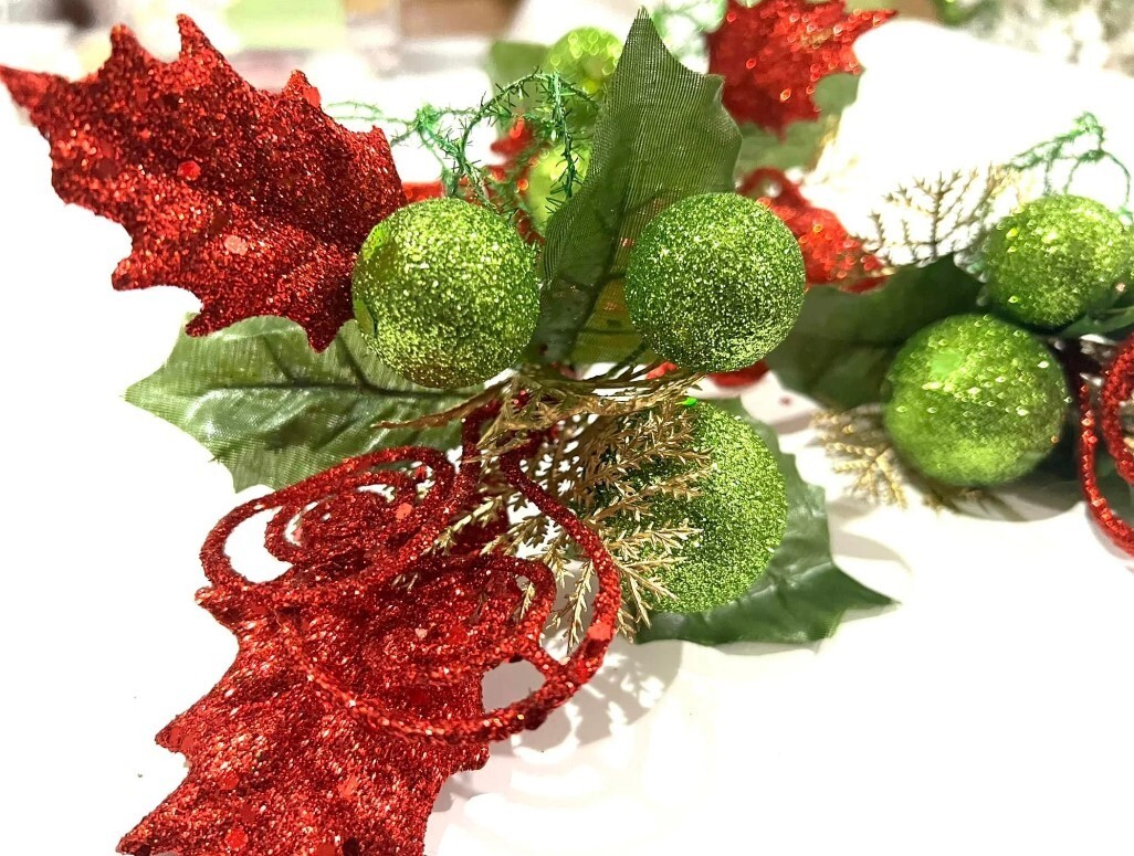 Regency Glitter Red White and Green Christmas Pick Stem Grinch Style Decor
