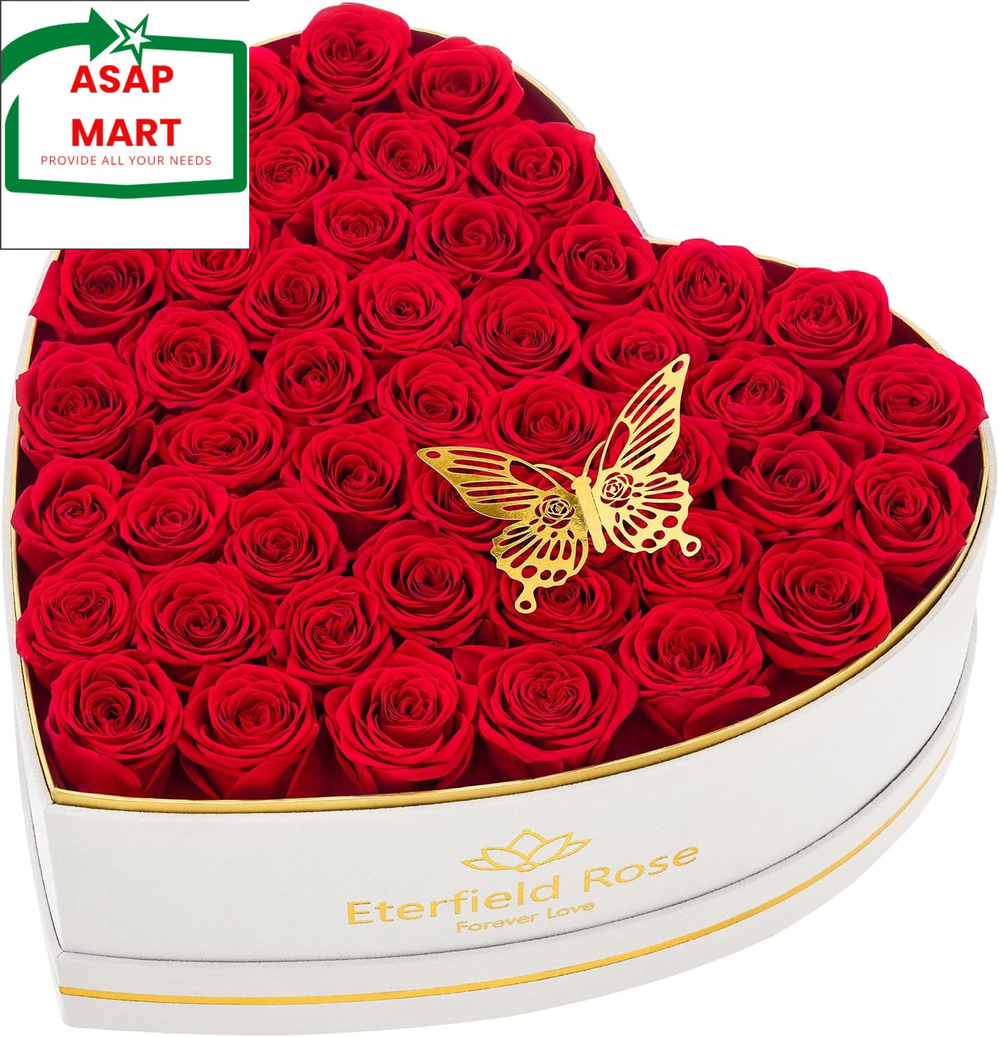 Eterfield 47-Piece Forever Flowers in Heart Shape Box, Preserved Roses That Last