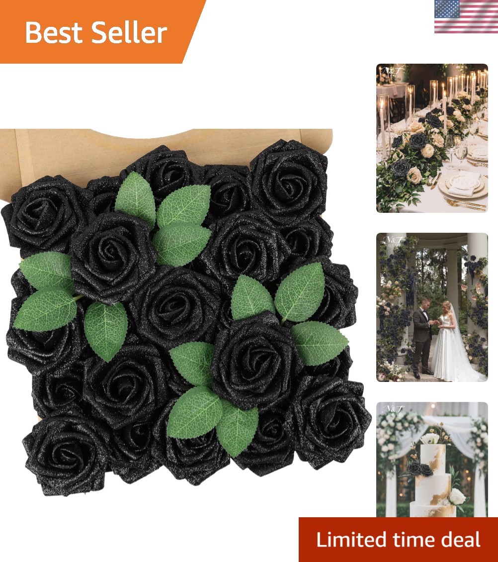 Artificial Flowers Black Glitter Flowers Foam 25pcs Glitter Roses Real Touch …