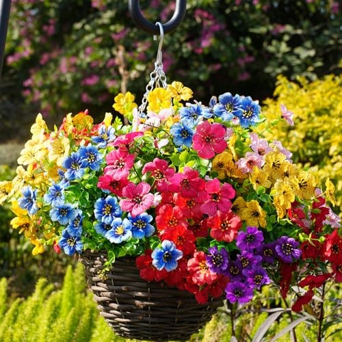 Artificial Flowers for Outdoor, UV Resistant 20 Yellow Purple Rosy Red Blue