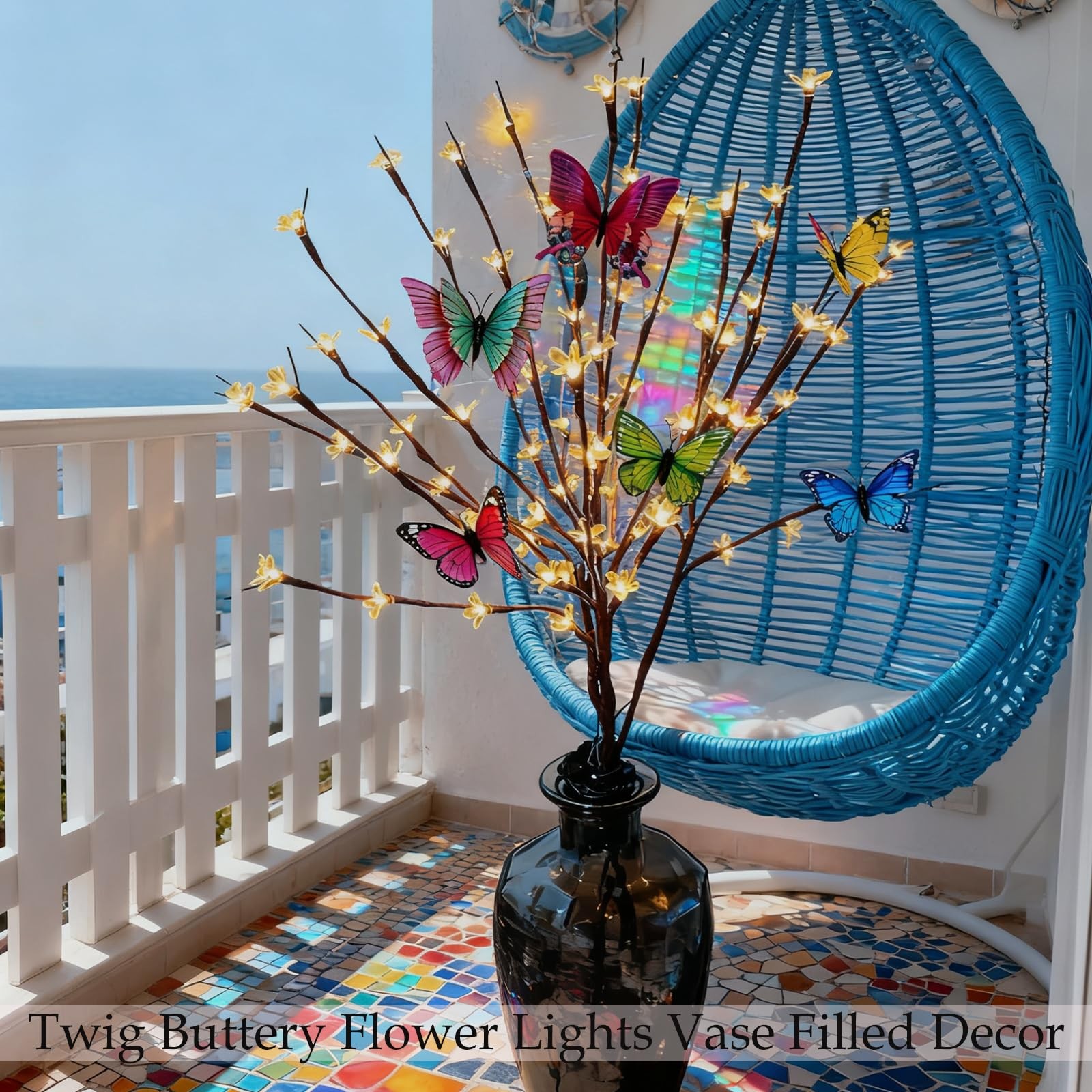 60 Battery Lighted Butterfly Twig for Indoor Vase Filler Flowers Decor