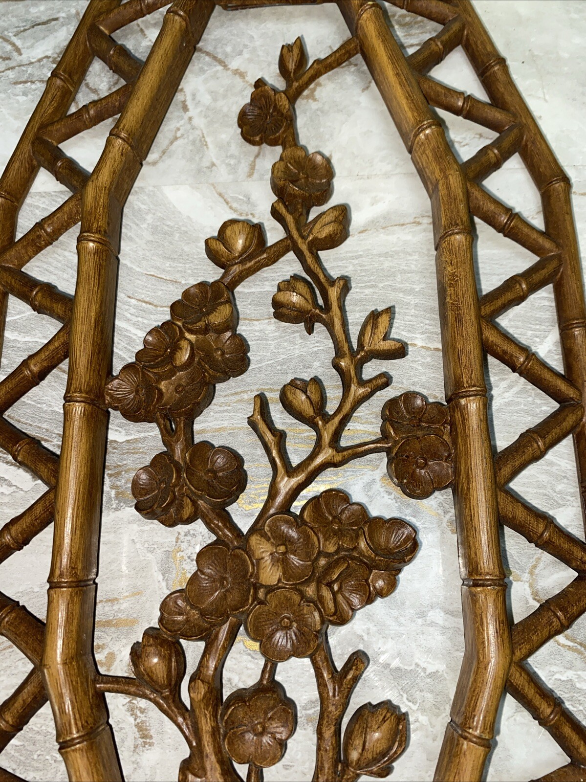 Vtg SYROCO Pair Bamboo Floral Wall Plaques Dart 7412 A & B Homco Retro MCM Boho
